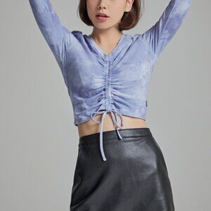 Women's M Blue Tie-dye Shirring T-Shirt